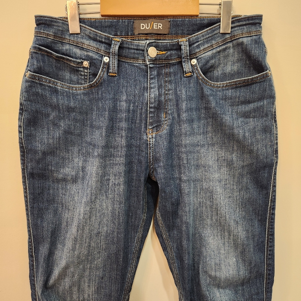 DU/ER Jeans Mens 32x30 L2X Relaxed Taper Fit Blue Stretch Pants DUER Dark Wash - Picture 2 of 16